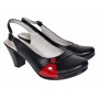 Pantofi eleganți de damă, tip slingback, cu toc gros stabil și design modern în combinație negru-roșu. Ideali pentru ținute office sau casual.